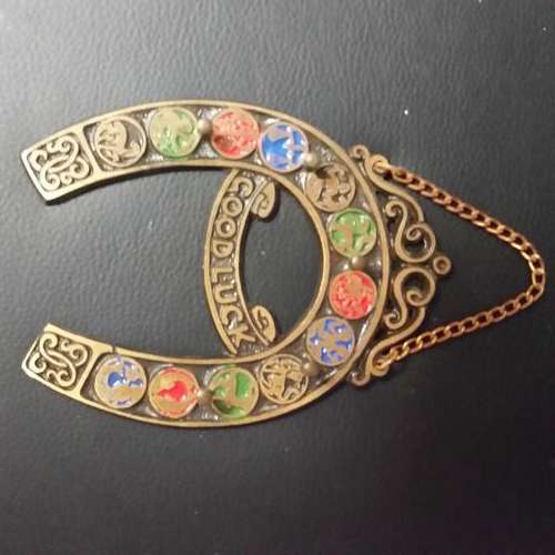 VINTAGE HORSESHOE STAR SIGN [ WALL HANG]GOOD LUCK ITEM [BRASS]