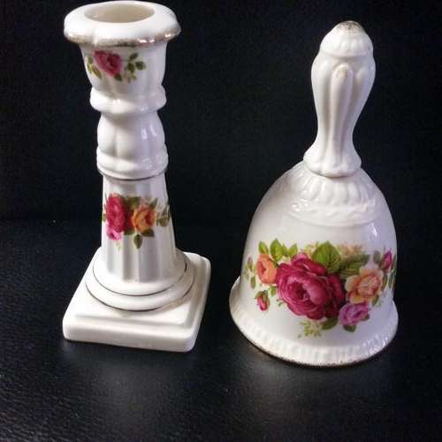 FINE BONE CHINA {COTTAGE ROSE} MADE IN TAIWAN BELL AND CANDLE STAND