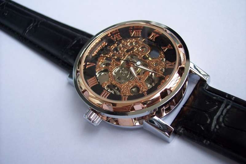 FORSINING T-WINNER 614 Skeleton Mechanical Watch. Black/Rose Gold Face