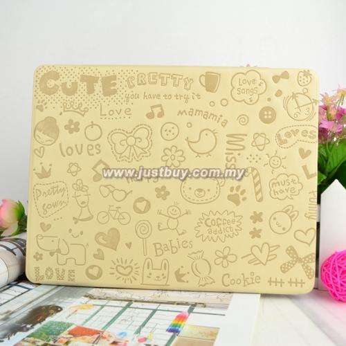CLEARANCE SALE !!! iPad Leather Case Cover for iPad 2 / 3 - Cartoon Style -Cream