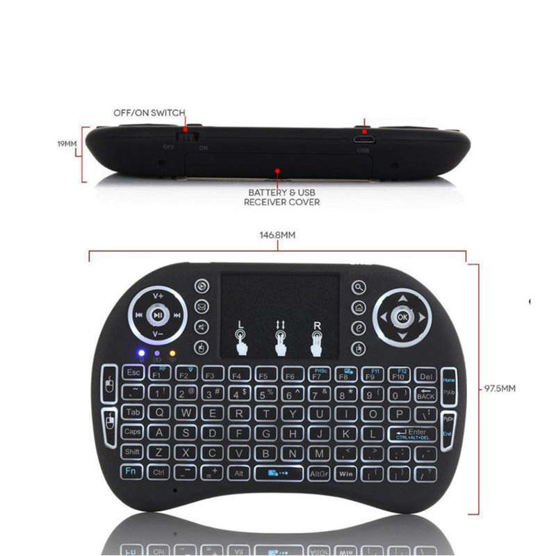 Backlit Mini Wireless Keyboard with Touchpad for TV BOX, PC, LAPTOP