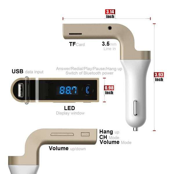 CARG7 Bluetooth Car Modulator and Charger Gold