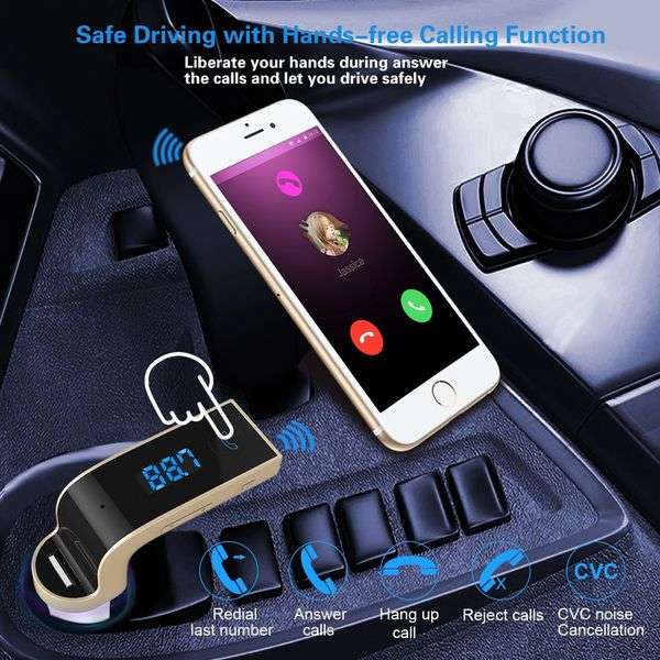 CARG7 Bluetooth Car Modulator and Charger Gold