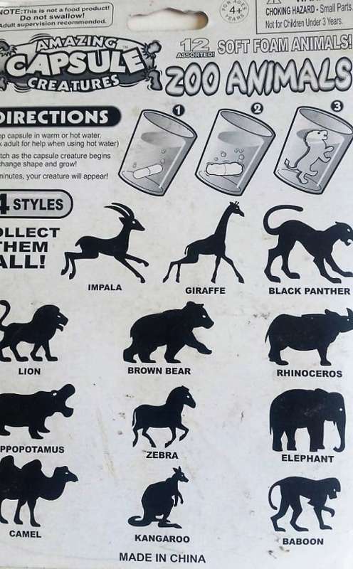 Amazing Capsule Creatures - ZOO ANIMALS - Just add water - 12 Animal Collection