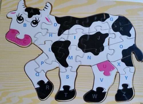 Educational Wooden Alphabet COW Puzzle. Strong, durable and colourful