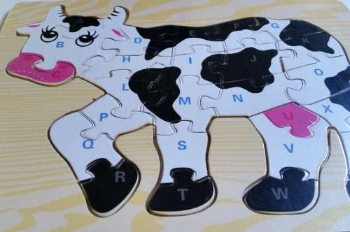Educational Wooden Alphabet COW Puzzle. Strong, durable and colourful