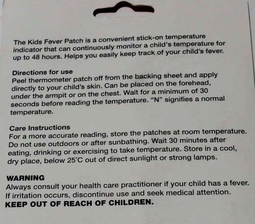 Kids Fever Patches - Indicates Body Temp Continuously for up to 48 Hours - 3 piece per pack