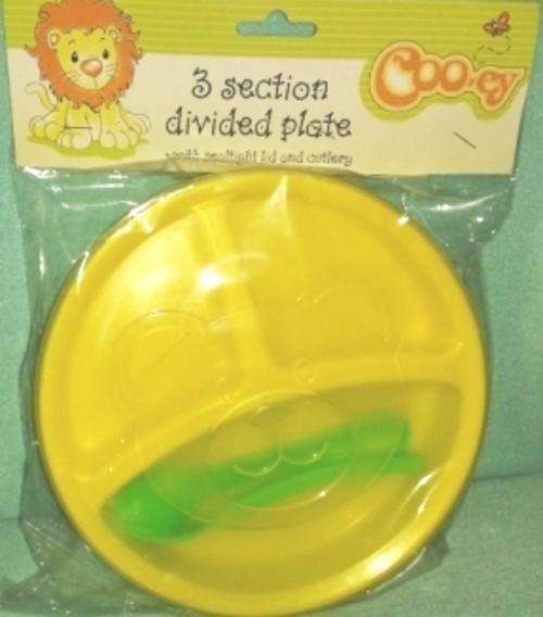 3 Section Divided Plate with plastic cutlery and lid--so convenient