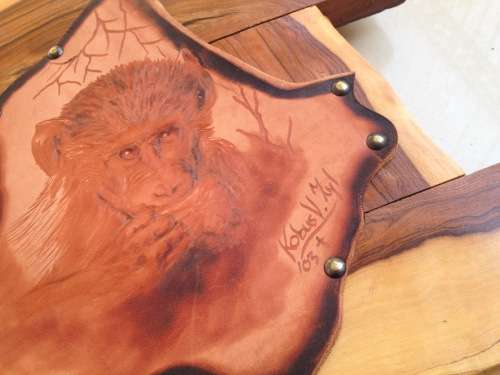 Wood and Leather Pyrography Artwork by Kobus Van Zyl