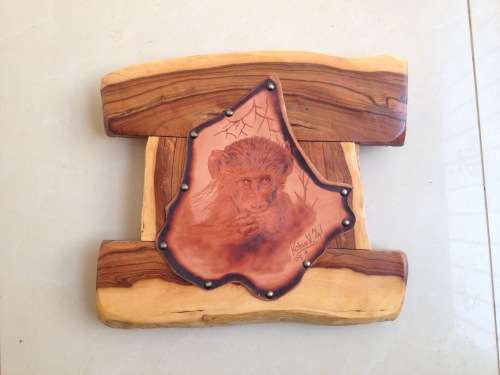 Wood and Leather Pyrography Artwork by Kobus Van Zyl