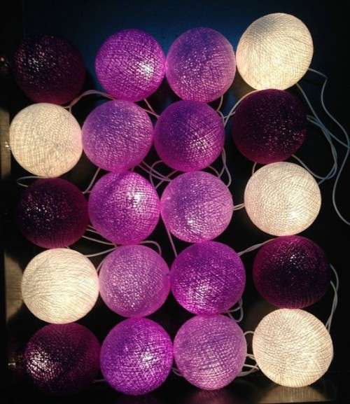 20 Purple Cotton Ball String Lights