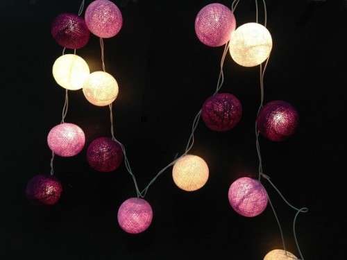 20 Purple Cotton Ball String Lights
