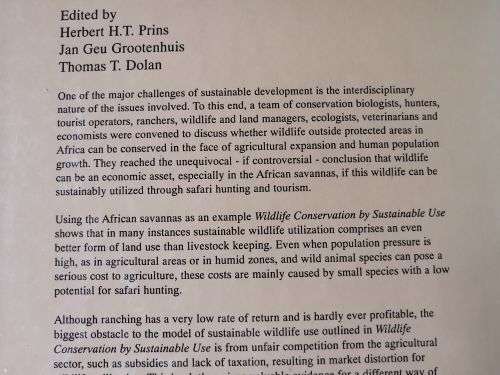 WILDLIFE CONSERVATION BY SUSTAINABLE USE - Herbert Prins et al (ed)