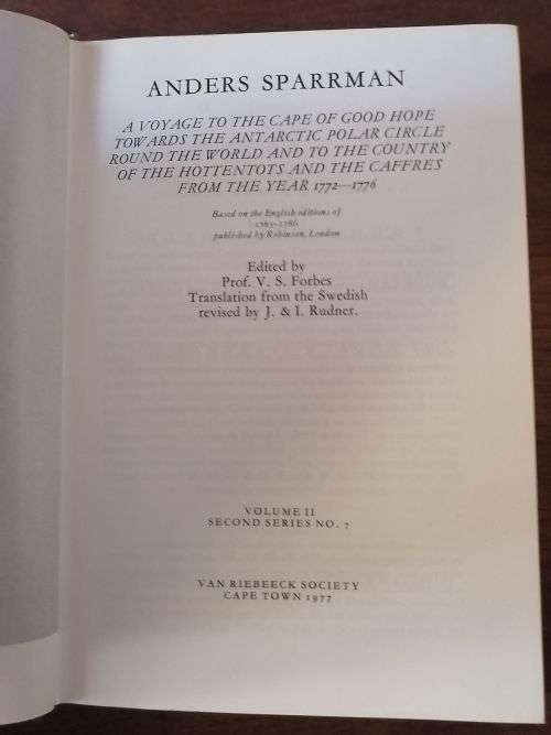 ANDERS SPARRMAN TRAVELS IN THE CAPE 1772-78 VOL 2