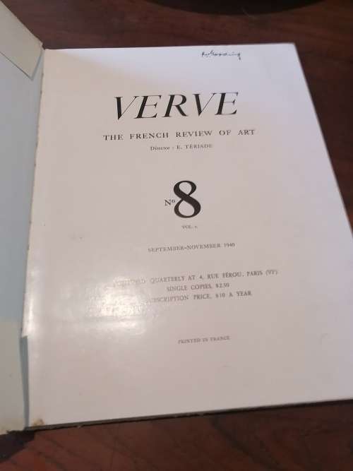 VERVE MAGAZINE:  Henri Matisse cover - E Teriade (ed) Issue No 8 Vol 2 (1940)