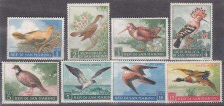 San Marino 8 Bird stamps - Mounted mint