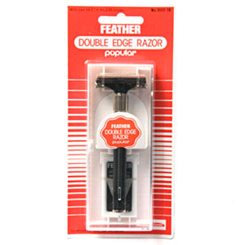 1x FEATHER Popular Double Edge Safety Razor w/ Case Blades Made in Japan