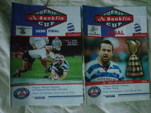 Rugby! Programmes from when WP last won the Currie Cup at Home! 2001 Currie Cup Semi-Final and Final