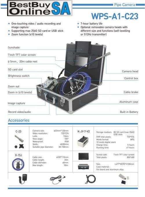 Pipe Sewer Inspection Camera System - WPS-A1-C23 x 40m