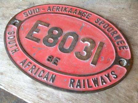 SAR LOCOMOTIVE PLATE, NUMBERED IN SOLID BRASS