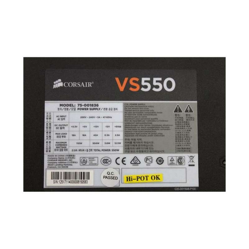 CORSAIR VS550 ** 550W 80+ WHITE POWER SUPPLY ** GOOD CONDITION ** WARRANTY **