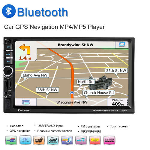 2 Din Car Multimedia Player GPS navigation 7'' HD Bluetooth Stereo Radio FM MP3 MP5 Audio Video USB