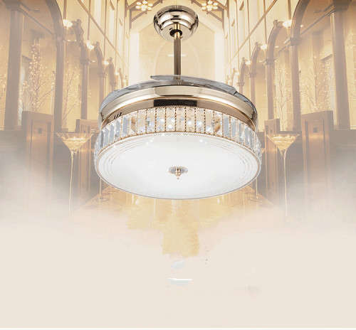lighting crystal mosaic fan lights LED3 section variable light remote control telescopic crystal fan