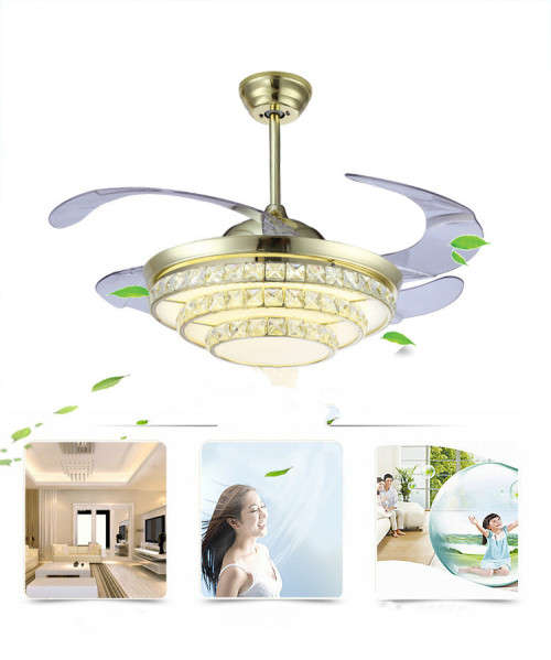 Modern simple stealth fan lights living room bedroom restaurant lights crystal ceiling fan remote co