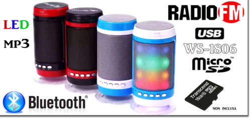 CASSA PORTATILE CON RADIO FM SD USB BLUETOOTH MP3 SMARTPHONE SPEAKER LED WS-1806