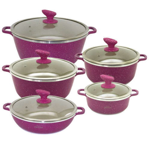 10-PIECE LUXURY GRANITE CASSEROLE SET(PINK)