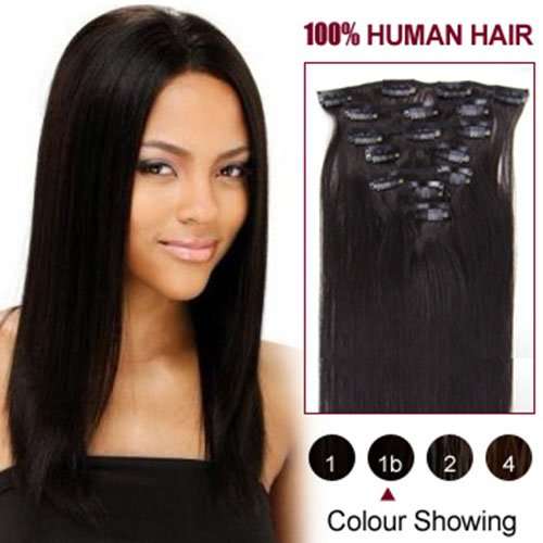 18 " OFF BLACK (Col 1B). Full Head Clip in Human Hair Extensions. High quality Remy Hair!. 100g