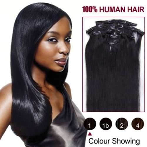 20 " JETBLACK (Col 1J). Full Head Clip in Human Hair Extensions. High quality Remy Hair!. 100g