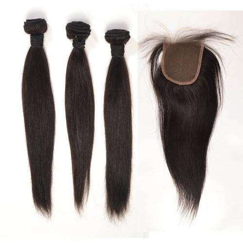 Hot Hair Virgin Brazilian Hair Straight Weave 4 Bundles/100g (16"18"20"22") & 12"closure