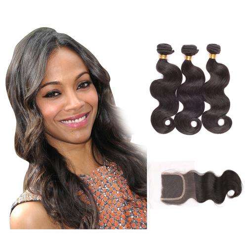 TOP Quality16"18" 20"Brazilian Hair ExtensionBodyWeave Remy Human Hair Extension300g+14"lace closure