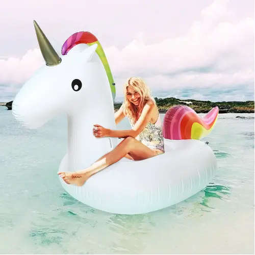 Giant Inflatable Rainbow Unicorn Water Float Raft Summer Swim Pool Beach Ring
