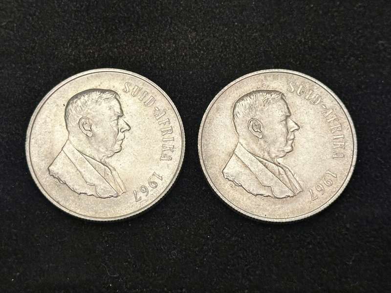 Set of 2 1967 RSA R1 Silver Coins  (Rare and Collectable)