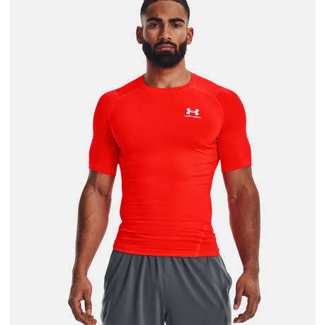 Under Armour Men's HeatGear Short Sleeve Compression Shirt- Bolt Red