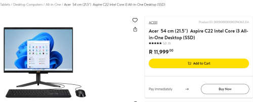 **BARGAIN BUY**ACER ASPIRE C22 ALL IN ONE PC 10th GEN i3, 8GB RAM, 512SSD-WORTH R12k-GRAB IT@R3999!