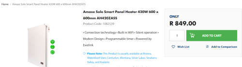 **BARGAIN BUY**DEMO AMAZE SOLO SMART WALL PANEL HEATER - USES WIFI -WORTH R900 - GRAB IT@ JUST R499!