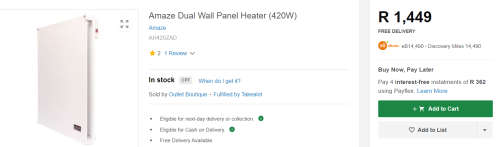 **BARGAIN BUY**DEMO AMAZE DUAL SMART WALL PANEL HEATER - USES WIFI -WORTH R1500- GRAB IT@ JUST R499!