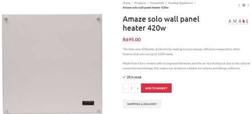 **BARGAIN BUY**DEMO AMAZE SOLO WALL PANEL HEATER IN BOX -WORTH R700 - GRAB IT@ JUST R299!