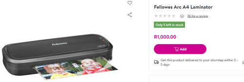 **BARGAIN BUY** DEMO FELLOWS ARC A4 LAMINATOR IN BOX -RETAILS @R1000 -GRAB IT@ JUST R499!!!!!
