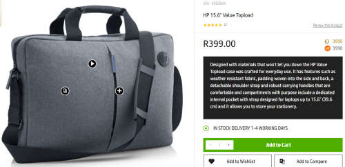 **BRAND NEW** HP 15.6` VALUE TOP LOAD LAPTOP BAG - WORTH R400 -GRAB IT NOW @ JUST R299!!!!!!!