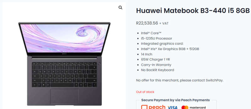 **BARGAIN BUY**HUAWEI MATEBOOK B3-440 12th GEN i5, 8GB RAM, 512SSD-WORTH 20k-GRAB IT@JUST R8999