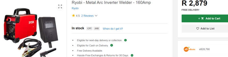 **BARGAIN BUY**DEMO RYOBI MMA Inverter Welder MMA-160A IN BOX - WORTH R2900-GRAB IT @ JUST R1799!!