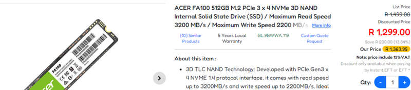 Acer 512GB NVMe M.2 Solid State Drive
