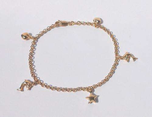 9ct yellow gold belcher link charm bracelet with 5 charms