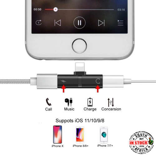 2 in 1 iPhone Dual 8 Pin Adapter Headphone and Charger Adapter for iPhone 7, 8, X ***LOCAL STOCK***