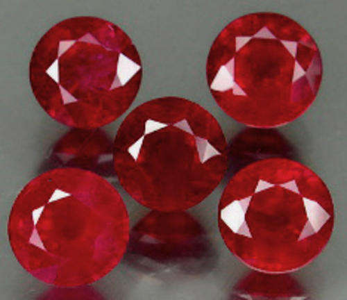 JUST JEWELS -  HOT RED RUBY LOT ( 5 Pieces - 6.5mm 8.74 TCt)