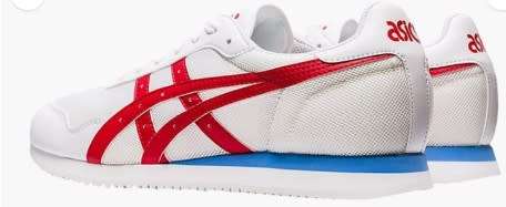 ASICS White & Red Tiger Runner Sneaker- SIZE 9 UK